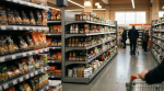 Полки с продуктами в гипермаркете в Нижнем Новгороде, общий план к региональной новости